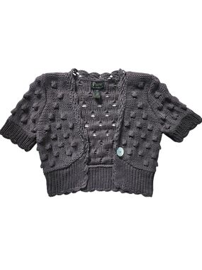 Pure Handknit Chunky Knit Cropped Cardigan | Grey Bobble Knit Sweater S/M
